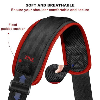 ZINMARK Shoulder Strap 59 inch, Extra-Thick Fixed Cushion Pad and Dual Clasps Universal Replacement Strap for Bags, Camera, Crossbody，Lawn mower -Black Red edge - color: Black Red Edge