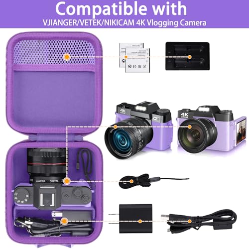 Camera Case for VJIANGER/VETEK/NIKICAM/Yatao 4K Vlogging Camera,Carrying Case Holder for 4K Vlogging Camera and Accessories(Purple Case) - color: Purple Case