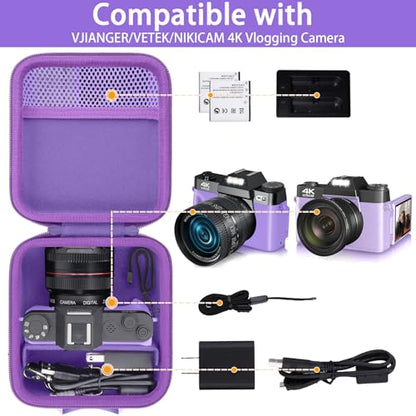 Camera Case for VJIANGER/VETEK/NIKICAM/Yatao 4K Vlogging Camera,Carrying Case Holder for 4K Vlogging Camera and Accessories(Purple Case) - color: Purple Case