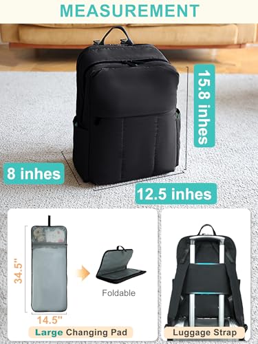 MOMINSIDE Diaper Bag Backpack - Extra Large Puffer Diaper Bag - Neoprene Diaper Bag Quilted Baby Bag for 2 Kids Boys Girls, Large Changing Pad, 15 Pockets, Black - color: Black