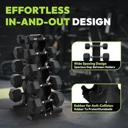 HANDBODE Hex Dumbbell Sets with Rack, 100-165 lb Rubber Encased Dumbbells for Strength Training, Exercise & Fitness, Home Gym Weight Set with Rack - style: 200 lb (10, 15, 20, 25, 30 lb) X 2 & Rack