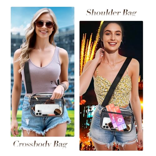 Clear Bag Stadium Approved, Clear Crossbody Bag Purses for women for Concert, Sports, Festivals - color: Black