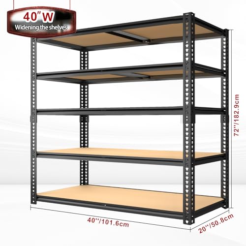 Garage Racks for Storage，5-Tier Adjustable Garage Shelving Storage Shelves,2400LBS Capacity Heavy Duty Shelving for Carport Warehouse Basement,72" H x40 W x20 D - size: 20x40x72