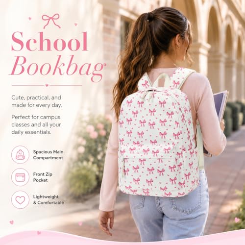 LOIDOU Girls Backpack for Kids Cute School Bookbag - color: Bow Beige 215, size: L-17"
