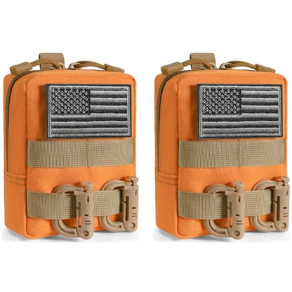 FRTKK 2 Pack Molle Pouches - Tactical Compact Water-Resistant EDC Pouch Bag Small Utility Pouch - color: 2 Pack-Orange