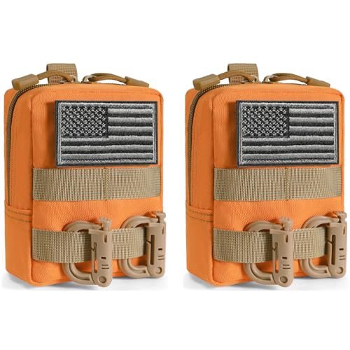 FRTKK 2 Pack Molle Pouches - Tactical Compact Water-Resistant EDC Pouch Bag Small Utility Pouch - color: 2 Pack-Orange
