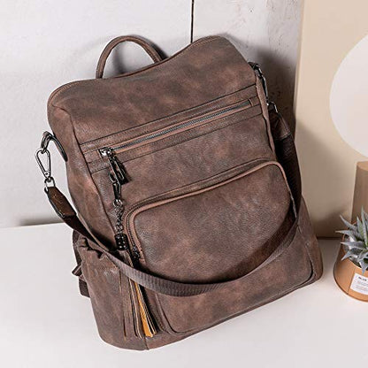 CLUCI Backpack Purse for Women Large Leather Travel Backpack Work Fashion Ladies Casual Daypack with Tassel Two-Tone Coffee - color: Two-tone Coffee