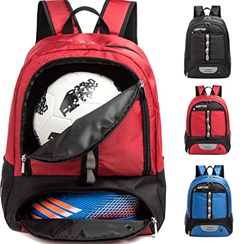 Youth Soccer Bag Outdoor Sport Backpack for Soccer, Basketball,Volleyball with Shoes and Ball Compartment. - color: Red