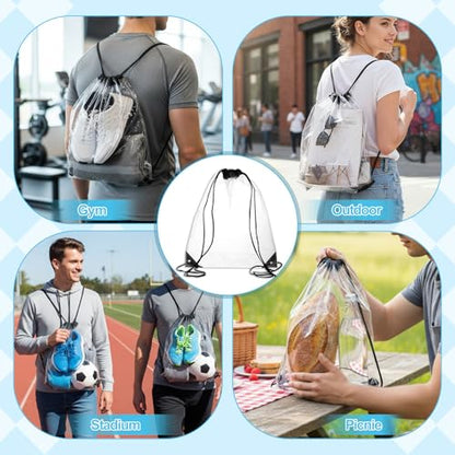 2 Pack Clear Drawstring Bags for Stadium Events, Waterproof Clear Drawstring Backpack for Concert Baseball Festival Beach Makeup Bag