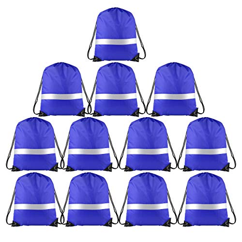 KUUQA 12 Pcs Drawstring Backpack Bag Bulk Reflective Blue - color: Blue
