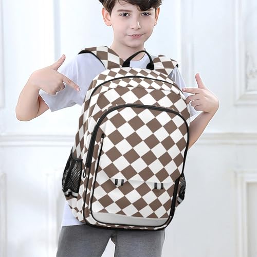 White Brown Multi Compartment Student Backpack Reflective Stripes Travel Bag Casual Daypack School Bags for Boys Girls