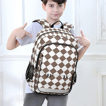 White Brown Multi Compartment Student Backpack Reflective Stripes Travel Bag Casual Daypack School Bags for Boys Girls