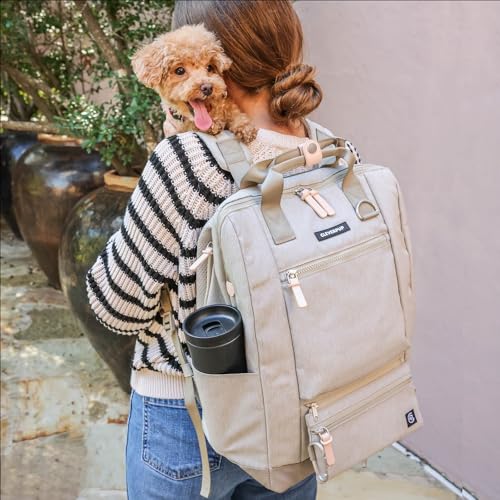 Cleverpup Porter 2-in-1 Dog Gear Backpack – Premium Dog Travel Bag with 10 Pockets, Zip-Off Treat Pouch, Leash Clip, Waterproof Pockets & Water Bottle Holder – Weekend, Hiking, Camping, Sand - color: Sand