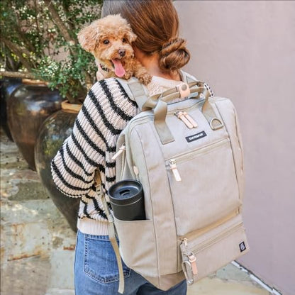 Cleverpup Porter 2-in-1 Dog Gear Backpack – Premium Dog Travel Bag with 10 Pockets, Zip-Off Treat Pouch, Leash Clip, Waterproof Pockets & Water Bottle Holder – Weekend, Hiking, Camping, Sand - color: Sand