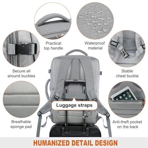 LOVEVOOK Carry on Backpack, 45L Extra Large Travel Backpack for Men & Women Airline Approved, Expandable Large Suitcase Backpacks With 4 Packing Cubes, Aer Travel Pack 3, Water Resistant Weekender Bag - color: Grey, size: X-Large