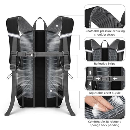 RealCool 20L Lightweight Hiking Backpack, Waterproof Daypack for Camping | 210D tear-resistant nylon, breathable shoulder and back panel, Multi-Compartment,hydration system,reflective strip,bungee net - color: Black, size: 20L