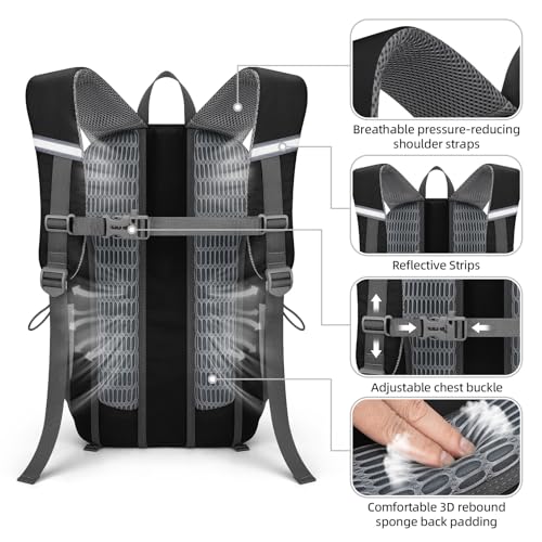 RealCool 20L Lightweight Hiking Backpack, Waterproof Daypack for Camping | 210D tear-resistant nylon, breathable shoulder and back panel, Multi-Compartment,hydration system,reflective strip,bungee net - color: Black, size: 20L