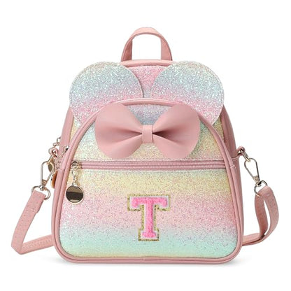 Birthday Gift for 2 3 4 5 6 7 8 9 10 Year old Girls Personalized Initial Mini Backpack Purse for Toddler Kids-Shine-T - color: Shine, style: T