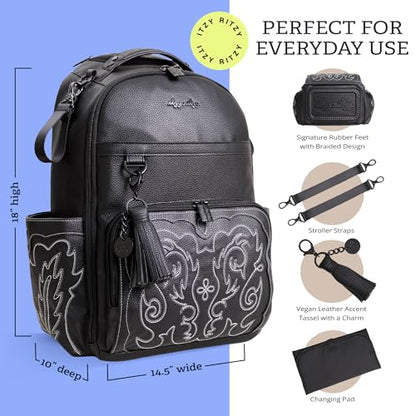 Itzy Ritzy Boss Plus Diaper Bag Backpack with 19 Pockets (Outlaw Black) - color: Outlaw Black