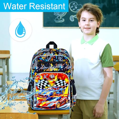 HPJGD 3PCS Bookbag for Boys, 16" Race Car Preschool Backpack Set with Clip-On Lunch Box, Kids Water-Resistant School Bag for Elementary - Thrill Racing - color: Uv Printing Race Car Clip-on Backpack