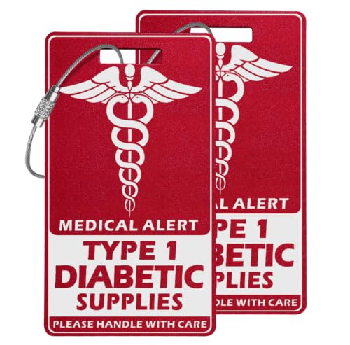 Medical Bag Tag for Type 1 Diabetes Supplies - Red, 3.5x2 Inches, 2 Pack - style: T1