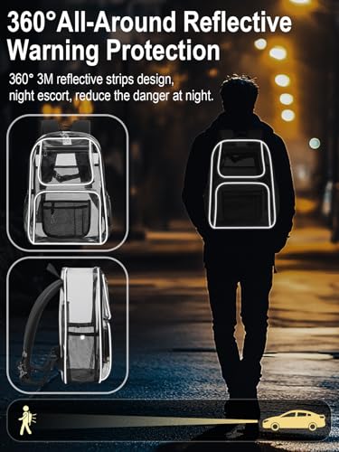 Heavy Duty Clear Backpack For Kids Women Men Boys Girls, 17 Inch Large See Through Backpack, 360° 3M Reflective Strips Clear Bookbag, Transparent Bag For School College Sport Travel, Light Blue - color: 1# Light Blue