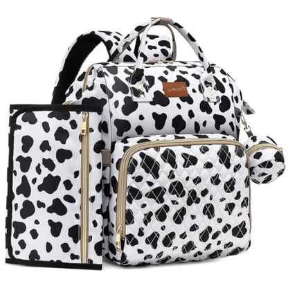 ROSEGIN Diaper Bag Backpack with Changing Pad, Pacifier Case, Baby Bag for Boy Girl Toddler - Large, Stylish, Waterproof Travel Quilted Diaper Bag for Mom - Baby Shower Registry - Cow - color: Cow Print