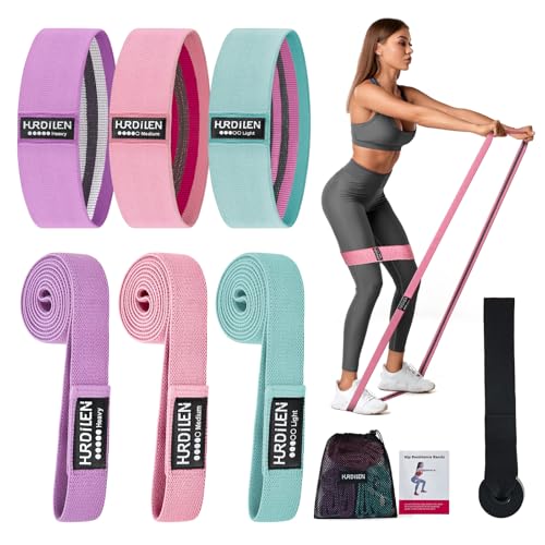 Resistance Bands for Working Out Set, 3 Pcs Pull Up Bands and 3 Pcs Assistance Bands with Door Anchor for Legs, Glutes, Hip, Fabric Loop Bands Workout Bands Resistance for Gym, Home, Office