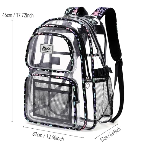 OKKID Heavy Duty Clear Backpack for School Girls Clear Bookbag Transparent Backpack for work See Through Plastic School Bags - color: Black