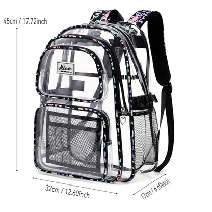 OKKID Heavy Duty Clear Backpack for School Girls Clear Bookbag Transparent Backpack for work See Through Plastic School Bags - color: Black