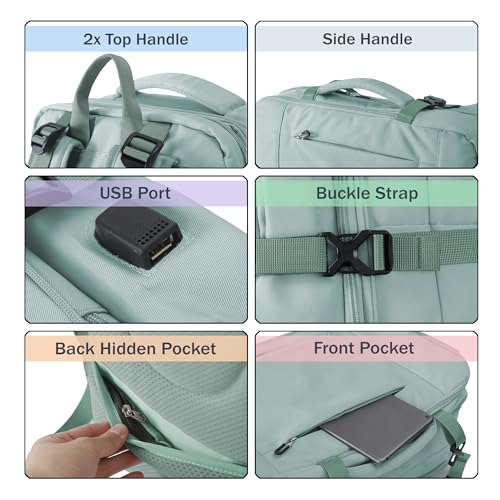 Travel Backpack, Expandable Large Capacity Business Work, Water Repellent Carry On Daypack with USB Charging Port, Fit 17 Inch Laptop, Bag for Men and Women,Mint Green - color: Mint Green