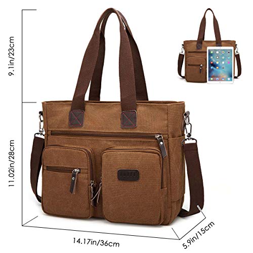 ToLFE Women Top Handle Satchel Handbags Shoulder Bag Messenger Tote Bag Purse Crossbody Bag Travel Work Tote Bag - color: New-brown, size: Double handles with 9.1" drop