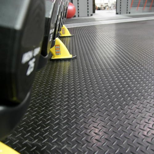 Heavy Duty Diamond-Plate Rubber Flooring Roll 4x12 FT, Multi-Purpose Waterproof Anti-Slip Floor Mat, Easy to Clean Under Equipment, Mats for Garage, Gym, Stable, Basement, Kennel - size: 4 ft x 12 ft x 0.1 in