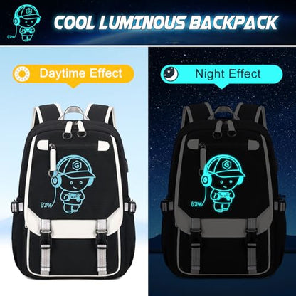 Bevalsa Backpack for Boys, Cool Luminous Boys Backpack with Sling Bag, Lunch Box & Pen Case, School Bags for Kids Children Teens Elementary Middle Schools, Bookbag Glow In The Dark (Black) - color: Black