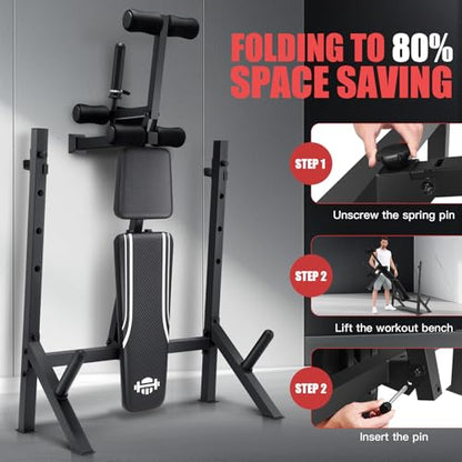 ANCHEER 900LBS Weight Bench Set with Squat Rack, Adjustable Bench Press Set with Leg Extension and Leg Curl, Flat Incline Decline Workout Bench for Home Gym Full Body Strength Training - color: Black&White