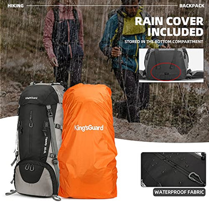 King'sGuard 70L Hiking Backpack with Rain Cover Lightweight Waterproof Travel Camping Backpack Large Backpacking Pack - color: Black