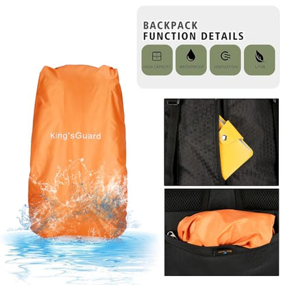 King'sGuard 60L waterproof lightweight hiking backpack with rain cover and shoe compartment outdoor sports travel backpack - color: Black
