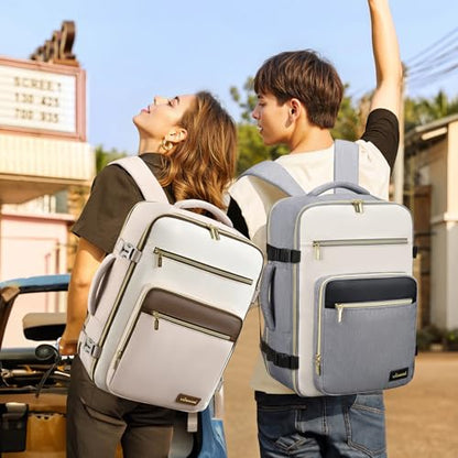 LOVEVOOK Travel Backpack For Women,50L Carry On Backpack Flight Approved,TSA Personal Item Travel Bag Fits 18 Inch Laptop,Business Weekender Overnight Daypack with Toiletry Bag and Cubes - color: Grey and White and Black, size: 18 Inch-50L-4Pcs
