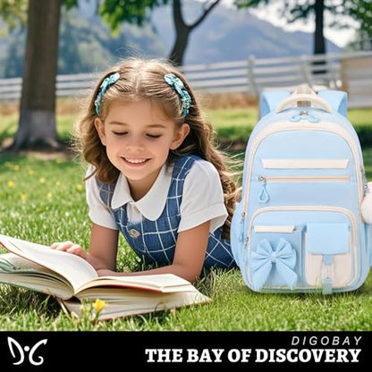 DIGOBAY Backpack for Girls, 3PCS Girls Backpack for School with Lunch Bag Pencil Case, Cute Kids Teens Bookbag for Kindergarten Elementary Preschool Middle School (Blue) - color: Blue