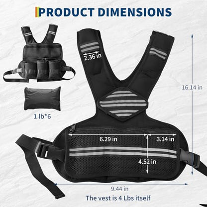 Adjustable Weighted Vest, Neoprene Weight Vest for Jogging,Walking, Running with Reflective Strips and Mesh Pockets - size: 4-10 LBS