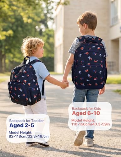 VASCHY Kids Backpacks, 12L Toddler & 17.5L School Backpacks, Lightweight Water-Resistant for Boys and Girls Ages 3-12 - color: Navy Construction-s, size: Small