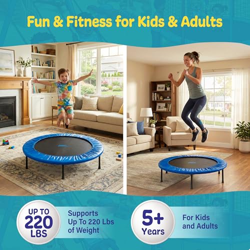 Machrus Upper Bounce Mini Rebounder Trampoline for Adults, Exercise, Indoor Fitness, Foldable Round Jumping Exerciser with Travel Carry Bag, Supports up to 220 lbs - size: 36 Inch