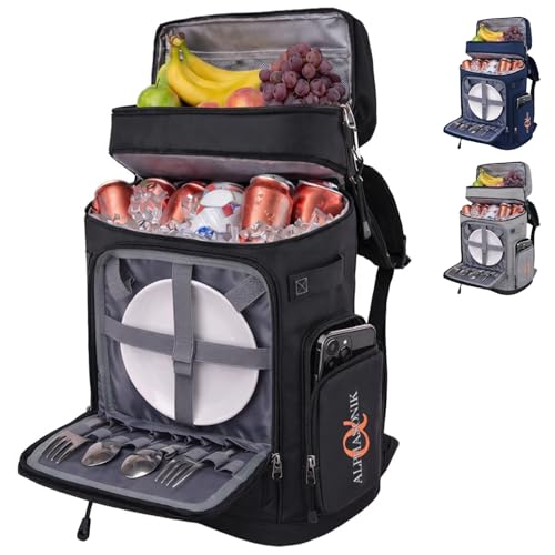 Alphasonik Cooler Backpack 40 Cans Insulated Backpack Cooler for Men & Women, 2 Leak Proof Compartments Coolers Bag for Beach Travel Picnic Hiking BBQ Fishing Outdoor Camping - color: Black