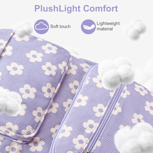 Bluboon Backpack for Girls Kids Preschool Backpack with Lunch Box Kindergarten Bookbag Toddler School Bags Set - color: Beige Flower Purple