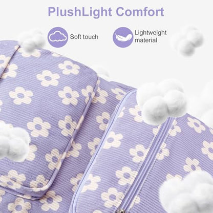 Bluboon Backpack for Girls Kids Preschool Backpack with Lunch Box Kindergarten Bookbag Toddler School Bags Set - color: Beige Flower Purple