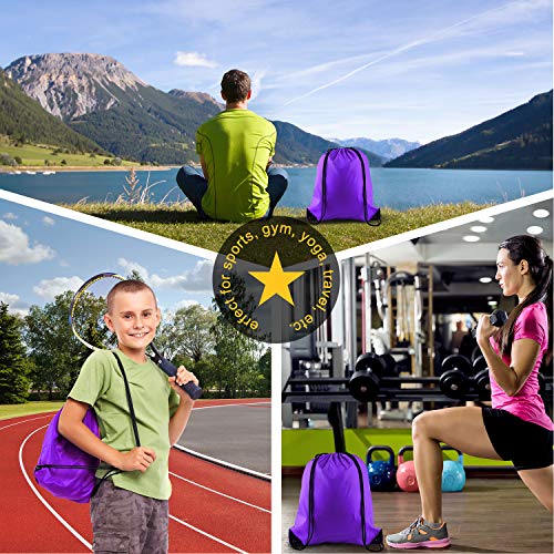 KUUQA 12 Pcs Drawstring Backpack Bags Sport Gym Sack Cinch Bags Bulk for School Traveling and Storage (Purple) - color: Purple