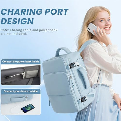 Sinaliy Travel laptop Backpack for Women, Personal Item Size Flight Approved, 16 Inch Laptop Bag with Multi-Pockets, College Computer Bag, Waterproof Carry On Backpack Casual Daypack Backpack - color: Light Blue, size: Large