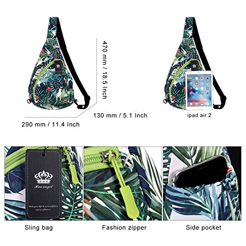 HUA ANGEL Crossbody Sling Bag for Men & Women Lightweight Waterproof Chest Shoulder Bag for Travel Hiking & Everyday Use - color: Green Leaf Print
