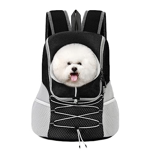 Pawaboo Pet Dog Carrier Backpack, Puppy Dog Travel Front Carrier for Small Medium Dogs Cats, Adjustable Breathable Dog Carrying Backpack with Safety Strips for Hiking, Walking (Black L Up to 14 lbs) - color: Black + Grey, size: Large (Up to 14 lbs)