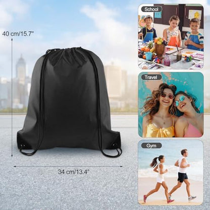 KUUQA 12 Pcs Drawstring Backpack Bags Sport Gym Sack Cinch Bags Bulk for School Traveling and Storage (Black) - color: Black